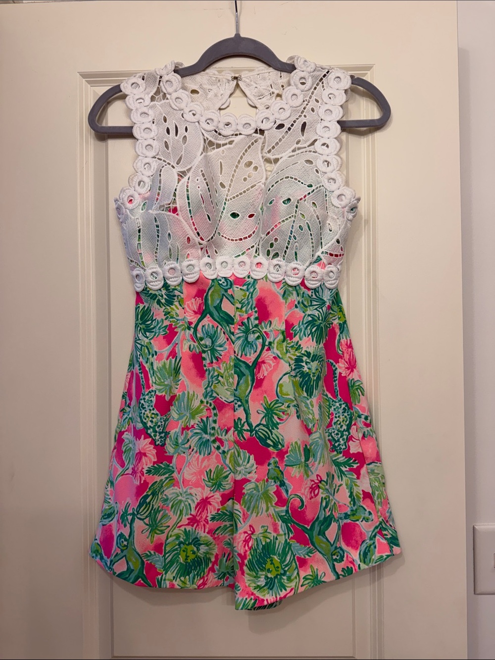 Lilly Pulitzer White Lace Top Pink & Green Floral Romper